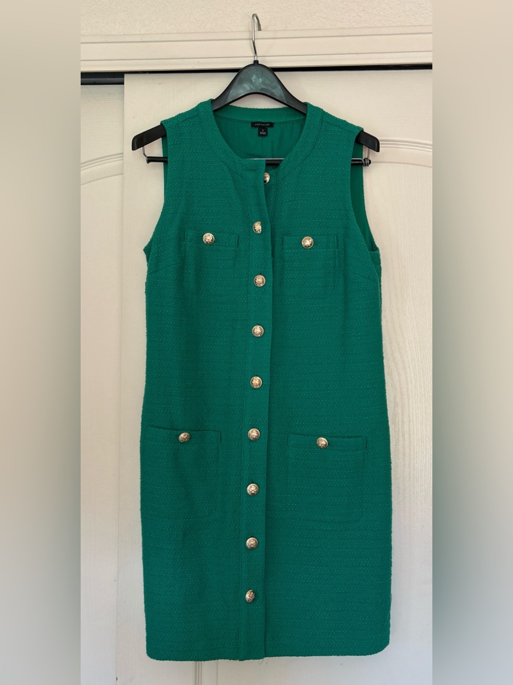 Ann Taylor Emerald Sleeveless Button-Front Dress.
